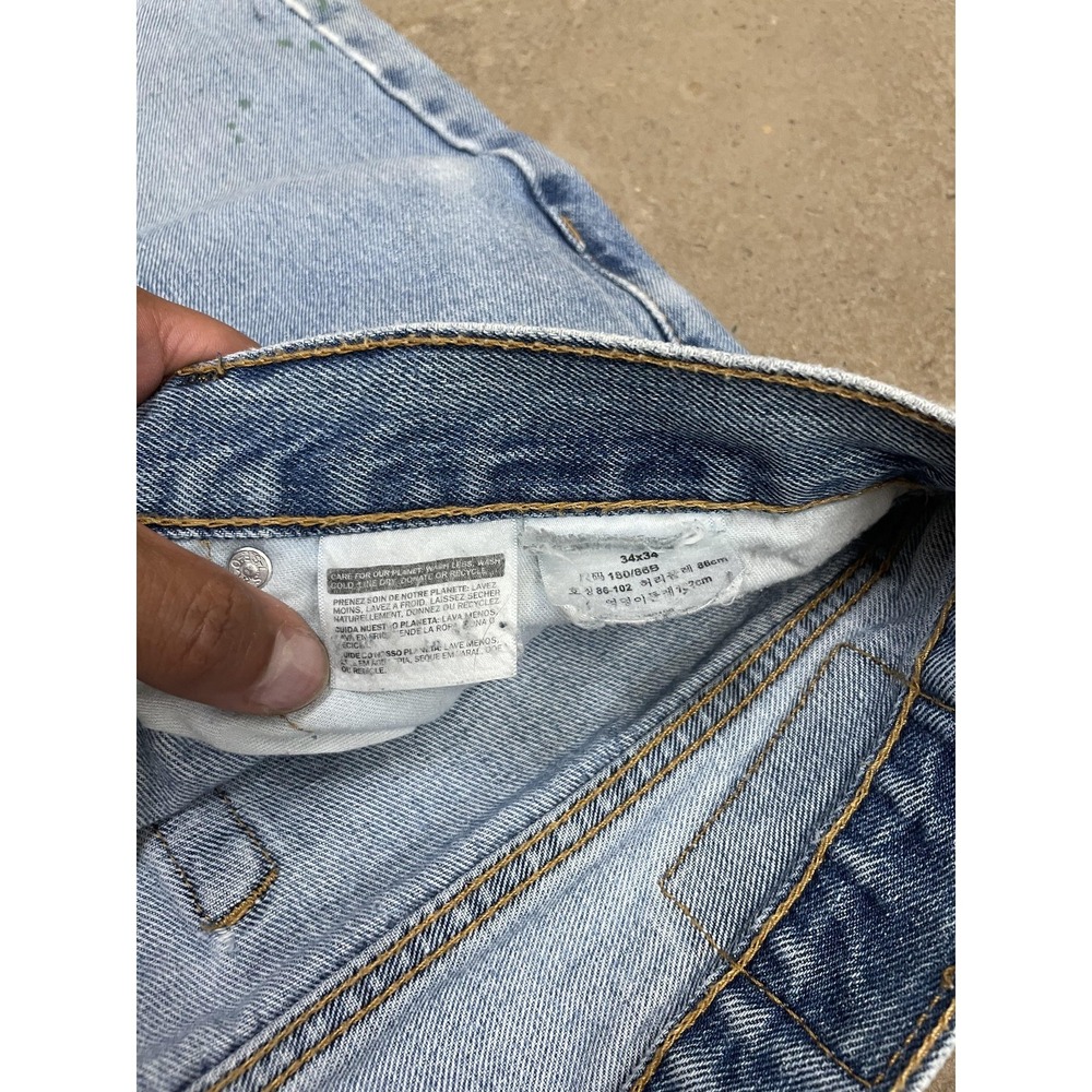 Levis 550 Jeans Mens 34x34 Light Wash Blue Relaxed Tapered Zip Fly Distressed - Picture 7 of 16